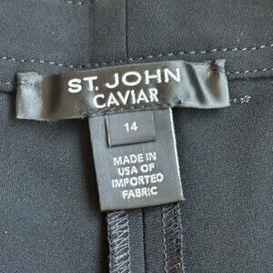 NWOT St John Caviar Wide Leg Black Dress High Rise  Flat Front Pants Women Sz 14